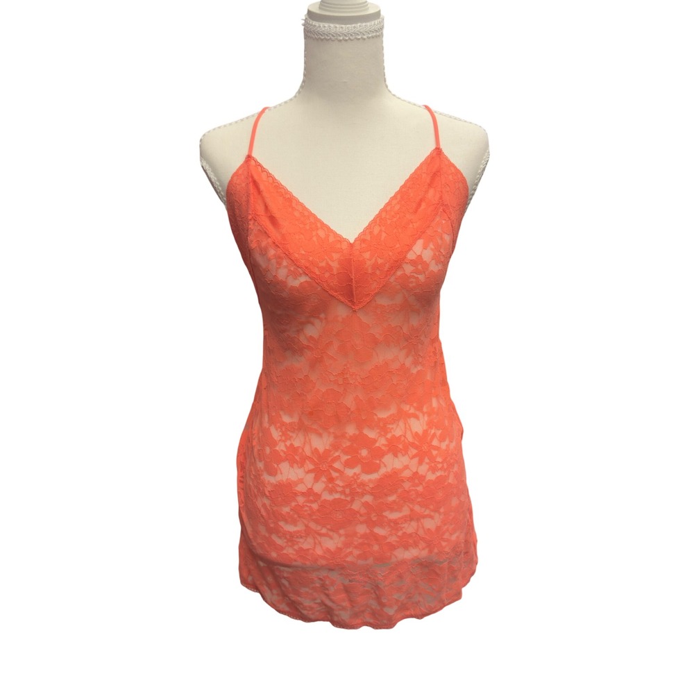 Victoria's Secret Neon Coral Floral Lace Chemise Slip Dress Small NWT 11125613